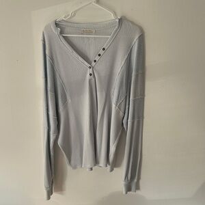 We The Free Light Blue Waffle Henley Long Sleeve Top